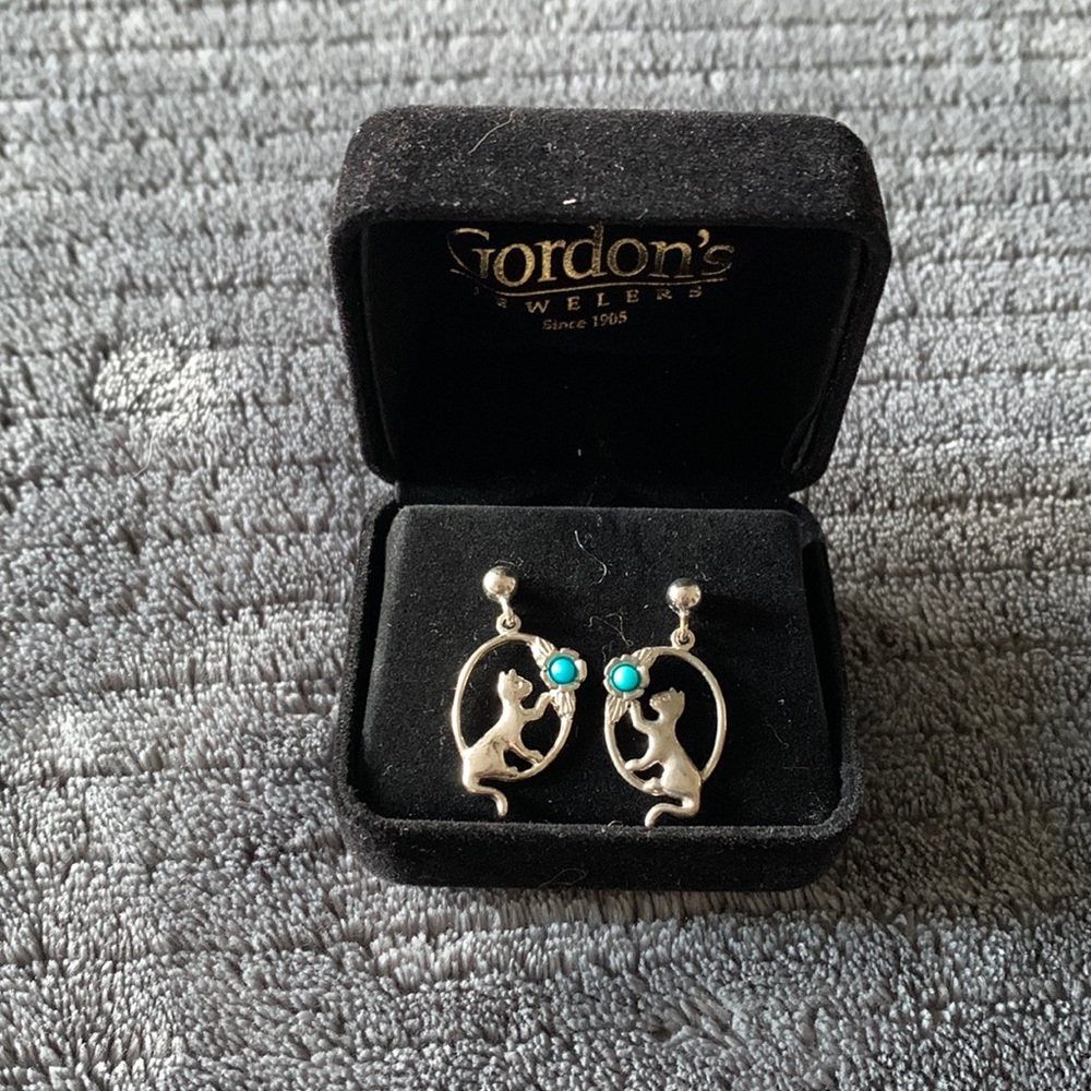 Cat & Turquoise Silver earrings